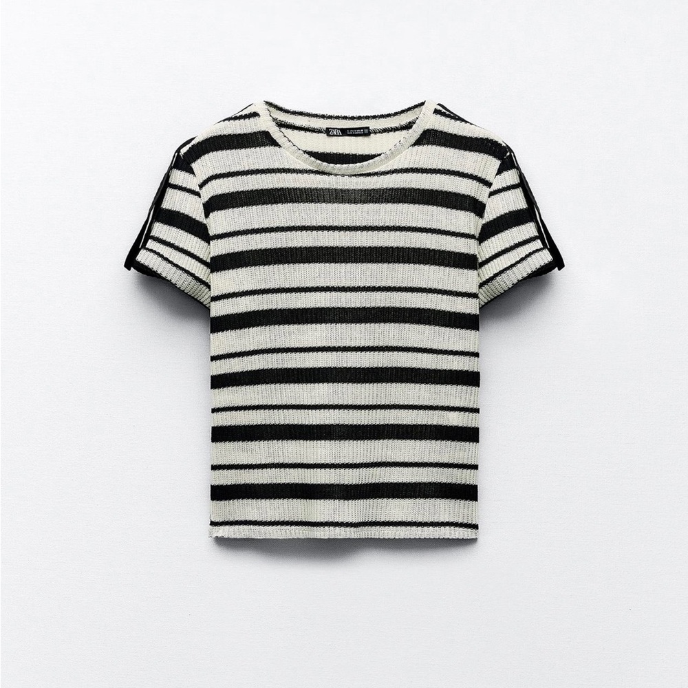 ZARA TABBED STRIPED RUSTIC T-SHIRT